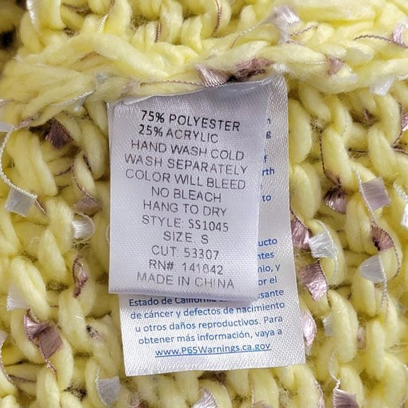 She + Sky Sweater Womens Small Yellow Long Sleeve V Neck Open Knit - Picture 9 of 10